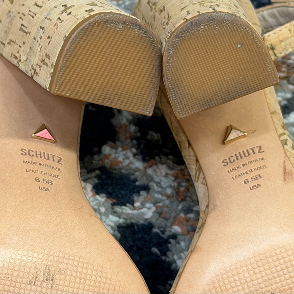 SCHUTZ ‘Enida’ Block Heel Sandal in Tan Cork Size 6.5 - Picture 16 of 16